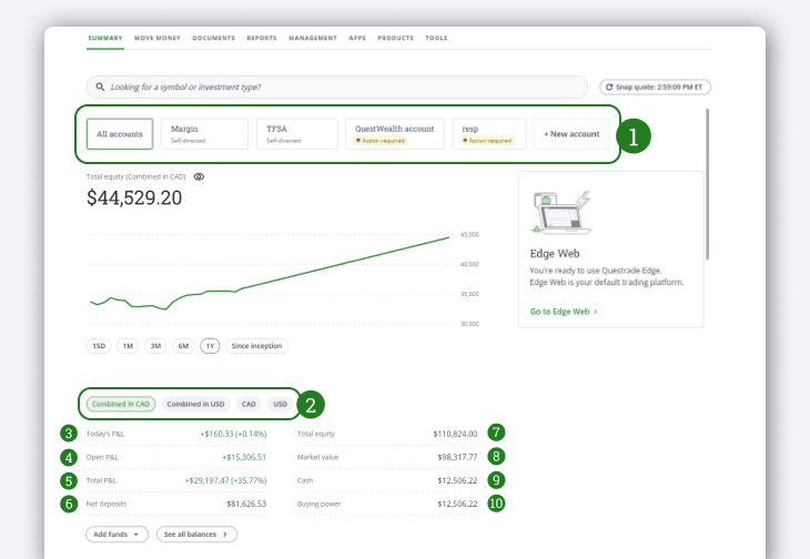 A screen capture of the full accounts summary page