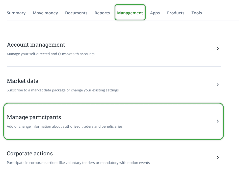 accessing manage participants section