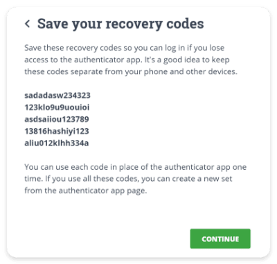 save your recovery codes