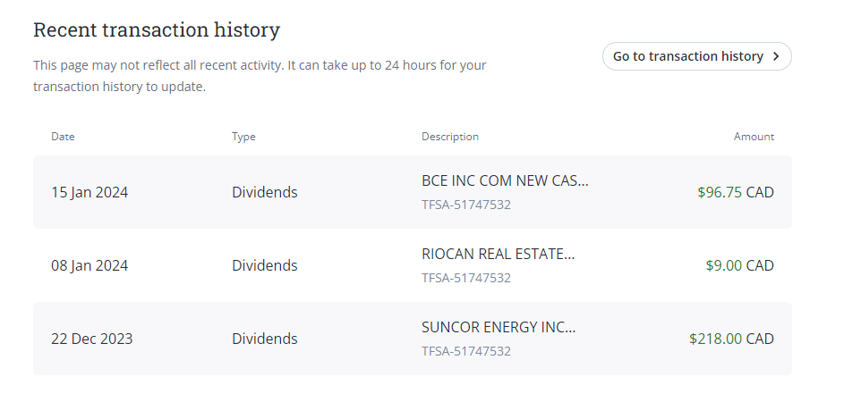 recent transaction history view