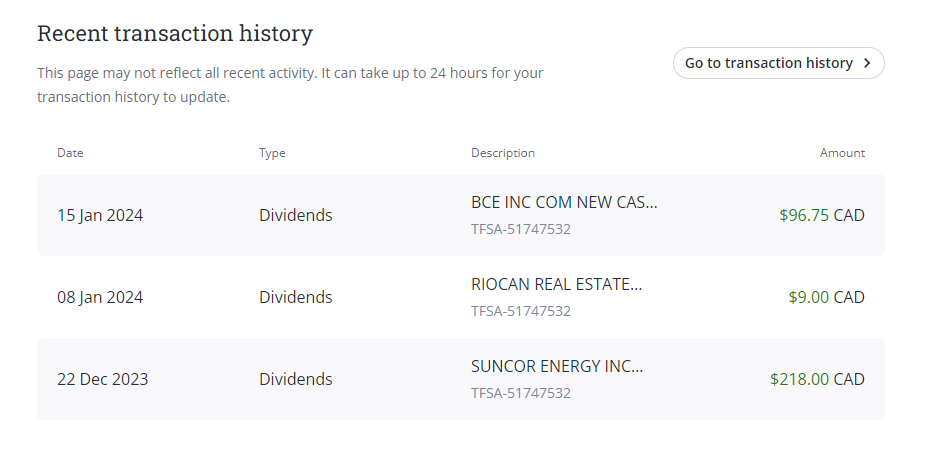 recent transaction history view