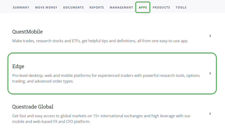 Selecting Edge under Apps