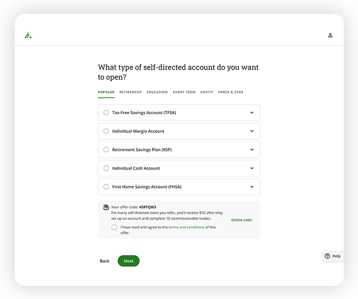 what type of self directed account do you want to open