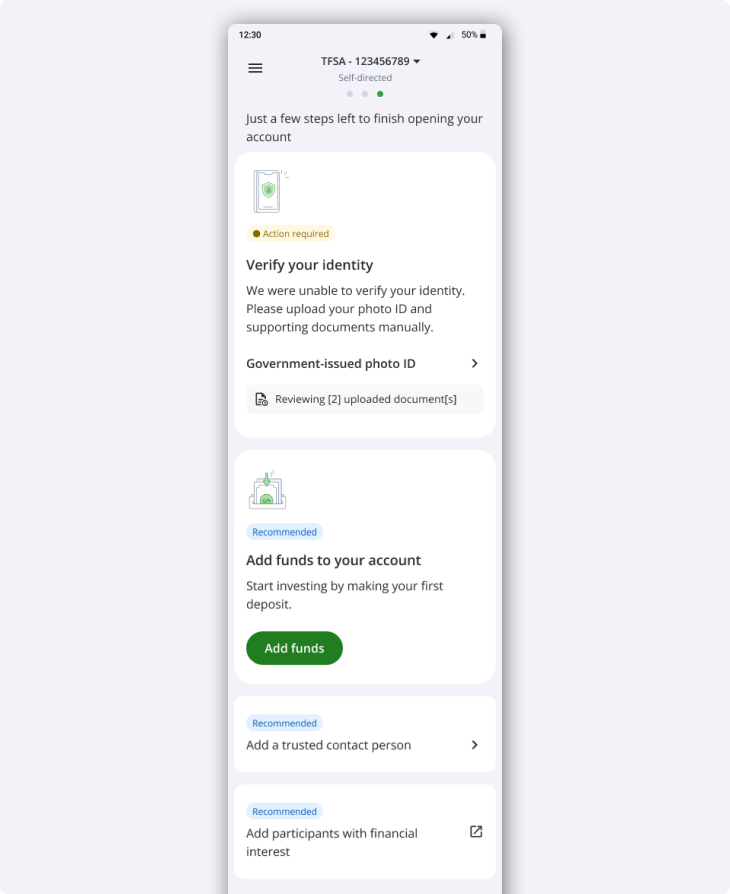 Next actions screen