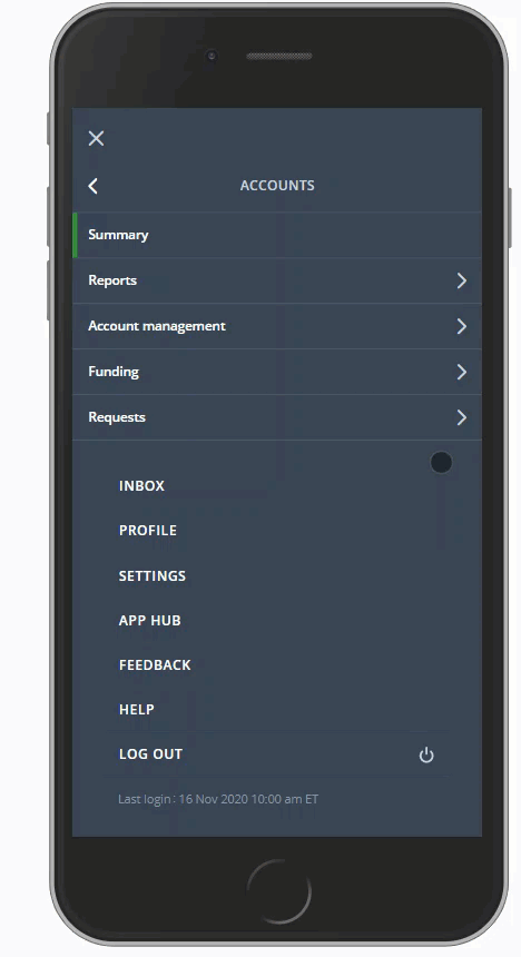 tap account management then upload