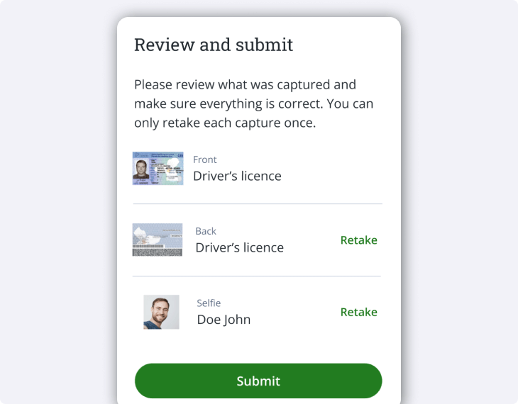 Review Photo ID and selfie