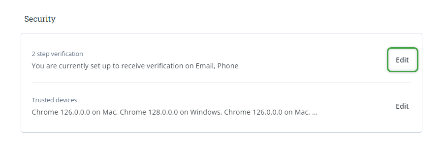 Editing 2 step verification