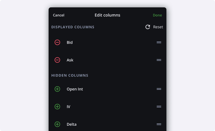 Options edit custom columns