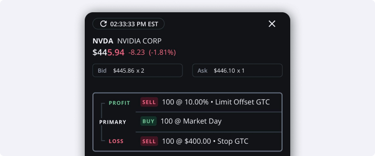 bracket order entry streaming