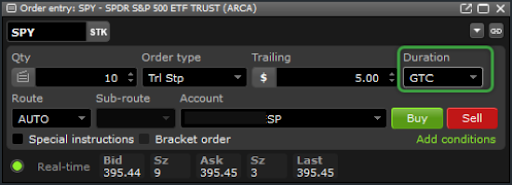 The Edge Desktop order duration field