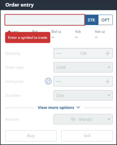 The Edge Web ticker symbol field