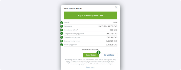 Edge Web order confirmation