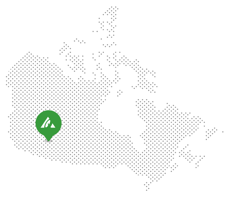 Map of Canada with pin on the West Coast