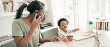 Mother and child in kitchen