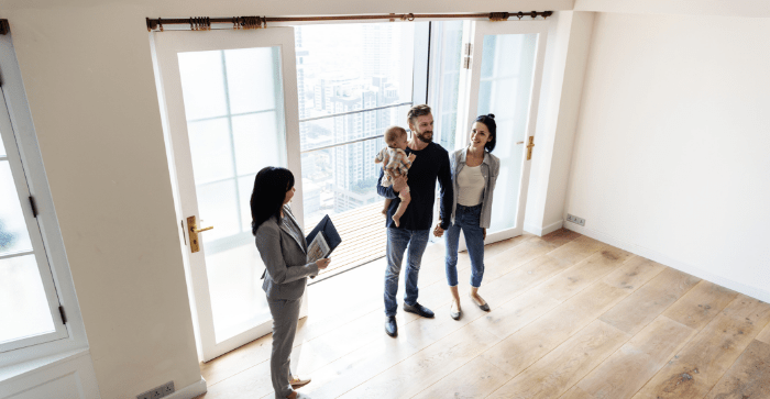 family checking their new house